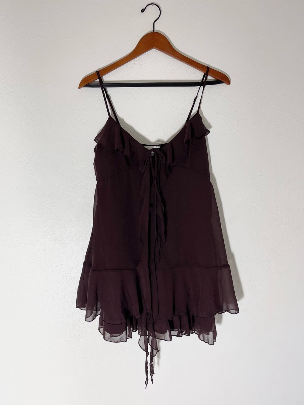 Tiered Ruffle mini Slip Dress in Espresso/Plum fairycore whimsigoth style